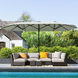 Outsunny 4.4M Double-Sided Sun Umbrella Patio Parasol Solar Lights Cream White - thumbnail 9