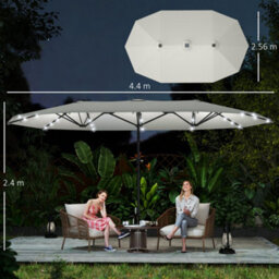 Outsunny 4.4M Double-Sided Sun Umbrella Patio Parasol Solar Lights Cream White - thumbnail 3