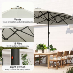 Outsunny 4.4M Double-Sided Sun Umbrella Patio Parasol Solar Lights Cream White - thumbnail 5