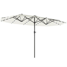 Outsunny 4.4M Double-Sided Sun Umbrella Patio Parasol Solar Lights Cream White - thumbnail 2