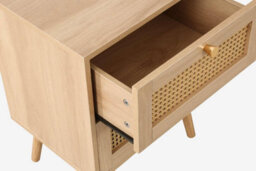 Pair Of Bedside 2 Drawer Cabinet  Rattan Croxley Side Table Oak - thumbnail 6
