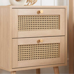 Pair Of Bedside 2 Drawer Cabinet  Rattan Croxley Side Table Oak - thumbnail 3
