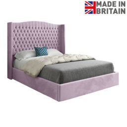 Rana Curved Top Winged Upholstered Soft Velvet Bed Frame - Pink - thumbnail 6