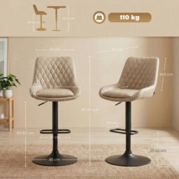 Light Khaki Adjustable Bar Stools Set Of 2 Swivel Bar Chairs With Back Footrest - thumbnail 2