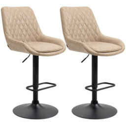 Light Khaki Adjustable Bar Stools Set Of 2 Swivel Bar Chairs With Back Footrest - thumbnail 1