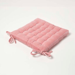 Homescapes Pink Velvet Seat Pad Or Dining Chair Cushion 40 X 40 Cm Cotton Quilted Chair Pad For Indoor & Outdoor