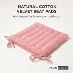 Homescapes Pink Velvet Seat Pad Or Dining Chair Cushion 40 X 40 Cm Cotton Quilted Chair Pad For Indoor & Outdoor - thumbnail 2