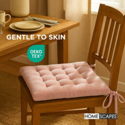 Homescapes Pink Velvet Seat Pad Or Dining Chair Cushion 40 X 40 Cm Cotton Quilted Chair Pad For Indoor & Outdoor - thumbnail 3