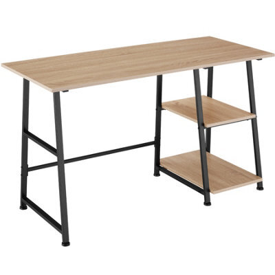 Tectake Desk Paisley - Trapezoidal Frame, Shelf With 2 Storage Compartments 50 Cm - Industrial Wood Light, Oak Sonoma - image 1