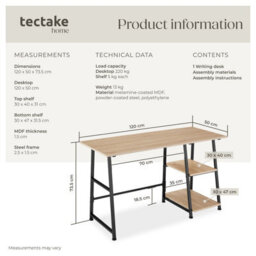 Tectake Desk Paisley - Trapezoidal Frame, Shelf With 2 Storage Compartments 50 Cm - Industrial Wood Light, Oak Sonoma - thumbnail 6