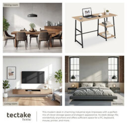Tectake Desk Paisley - Trapezoidal Frame, Shelf With 2 Storage Compartments 50 Cm - Industrial Wood Light, Oak Sonoma - thumbnail 5