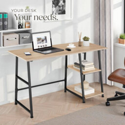 Tectake Desk Paisley - Trapezoidal Frame, Shelf With 2 Storage Compartments 50 Cm - Industrial Wood Light, Oak Sonoma - thumbnail 7