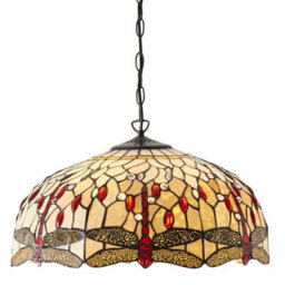 Tiffany Glass Hanging Ceiling Pendant Light Bronze Chain Dragonfly Shade I00104 - thumbnail 4