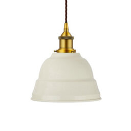 Clay White Lincoln Painted Dome Pendant Light With Antique Gold Lamp Holder And Brown Twisted Cable - Se Home