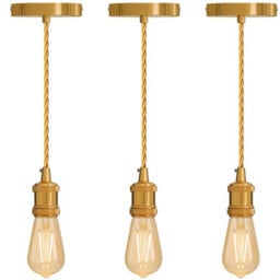 Vintage E27 Pendant Light Fitting  French Gold Hanging Ceiling Lamp Kit With Twisted Fabric 2M Cable Pack Of 3