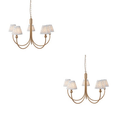Loops Elegant 2 Pack Of Brushed Aged Brass Pendant Lights With Blue Fabric Shades For Stylish Home Decor - image 1