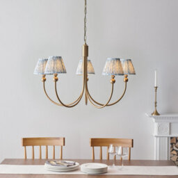 Loops Elegant 2 Pack Of Brushed Aged Brass Pendant Lights With Blue Fabric Shades For Stylish Home Decor - thumbnail 2