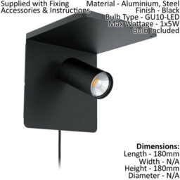 2 Pack Black Wall Spot Lights With Rocker Switch And Gu10 5W Bulbs Included - thumbnail 2