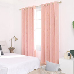 Deconovo Window Treatment Eyelet Room Darkening Curtains, Gold Wave Foil Printed Curtains , W52 X L72 Inch, Coral Pink, One Pair - thumbnail 4