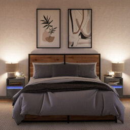 Berkfield Wall-Mounted Bedside Cabinets With Led Lights 2 Pcs Concrete Grey - thumbnail 4