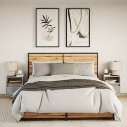 Berkfield Wall-Mounted Bedside Cabinets With Led Lights 2 Pcs Concrete Grey - thumbnail 5