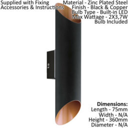 Modern Ip44 Outdoor Wall Light In Black And Copper With Built-In Led - thumbnail 2