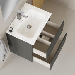Banyetti Linea Matt Grey Ribbed Double Drawer Wall Hung Vanity Unit 600mm X 390mm - thumbnail 4