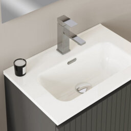 Banyetti Linea Matt Grey Ribbed Double Drawer Wall Hung Vanity Unit 600mm X 390mm - thumbnail 3