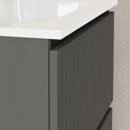 Banyetti Linea Matt Grey Ribbed Double Drawer Wall Hung Vanity Unit 600mm X 390mm - thumbnail 2