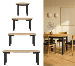 Impact Furniture Round Dining Table Extendable Oval Oak Effect Top Black Legs Kitchen Seater 4 6 8 10 12 Extending From 105Cm To 240Cm Indus