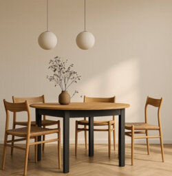 Impact Furniture Round Dining Table Extendable Oval Oak Effect Top Black Legs Kitchen Seater 4 6 8 10 12 Extending From 105Cm To 240Cm Indus - thumbnail 2
