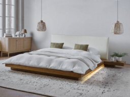 Beliani Bed With Led Faux Leather Zen 160 X 200 Cm (Eu King Size) Natural Ash Wood - thumbnail 2