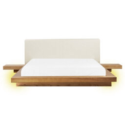 Beliani Bed With Led Faux Leather Zen 160 X 200 Cm (Eu King Size) Natural Ash Wood - thumbnail 1