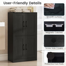 Costway 110 Cm Pantry Cabinet Home Office Sideboard Cupboard W/ Adjustable Shelves-Black - thumbnail 9