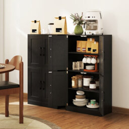 Costway 110 Cm Pantry Cabinet Home Office Sideboard Cupboard W/ Adjustable Shelves-Black - thumbnail 3