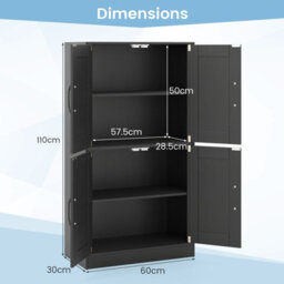 Costway 110 Cm Pantry Cabinet Home Office Sideboard Cupboard W/ Adjustable Shelves-Black - thumbnail 2