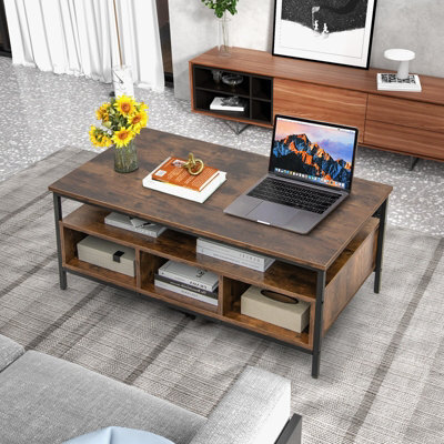 Costway Industrial Coffee Table Wooden Cocktail Center Table With Storage Shelf - image 1