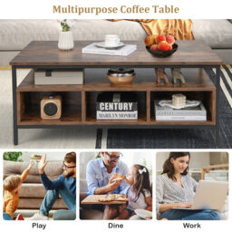 Costway Industrial Coffee Table Wooden Cocktail Center Table With Storage Shelf - thumbnail 7