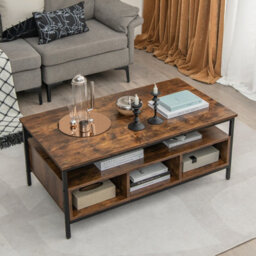 Costway Industrial Coffee Table Wooden Cocktail Center Table With Storage Shelf - thumbnail 9