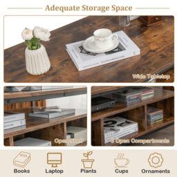 Costway Industrial Coffee Table Wooden Cocktail Center Table With Storage Shelf - thumbnail 4