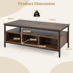 Costway Industrial Coffee Table Wooden Cocktail Center Table With Storage Shelf - thumbnail 3