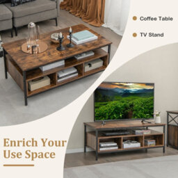 Costway Industrial Coffee Table Wooden Cocktail Center Table With Storage Shelf - thumbnail 6