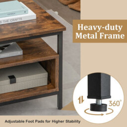Costway Industrial Coffee Table Wooden Cocktail Center Table With Storage Shelf - thumbnail 5