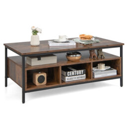 Costway Industrial Coffee Table Wooden Cocktail Center Table With Storage Shelf - thumbnail 2