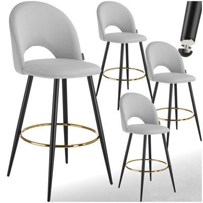 Tectake Bar Stool Rachel With Backrest And Velvet Look Cover, 49 X 58 X 110 Cm - Light Grey/black, Set Of 4 - image 1
