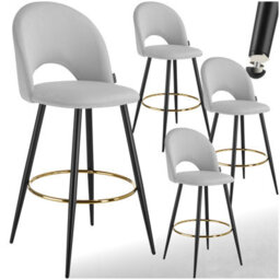 Tectake Bar Stool Rachel With Backrest And Velvet Look Cover, 49 X 58 X 110 Cm - Light Grey/black, Set Of 4