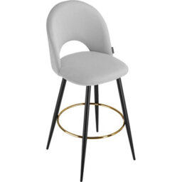 Tectake Bar Stool Rachel With Backrest And Velvet Look Cover, 49 X 58 X 110 Cm - Light Grey/black, Set Of 4 - thumbnail 9