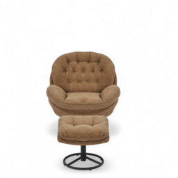 Brown Chenille Fabric Azura Swivel Accent Chair With Footstool - thumbnail 3