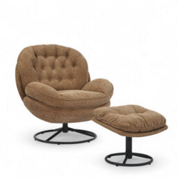 Brown Chenille Fabric Azura Swivel Accent Chair With Footstool - thumbnail 4
