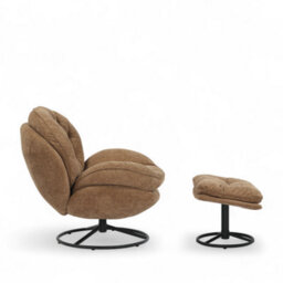 Brown Chenille Fabric Azura Swivel Accent Chair With Footstool - thumbnail 5